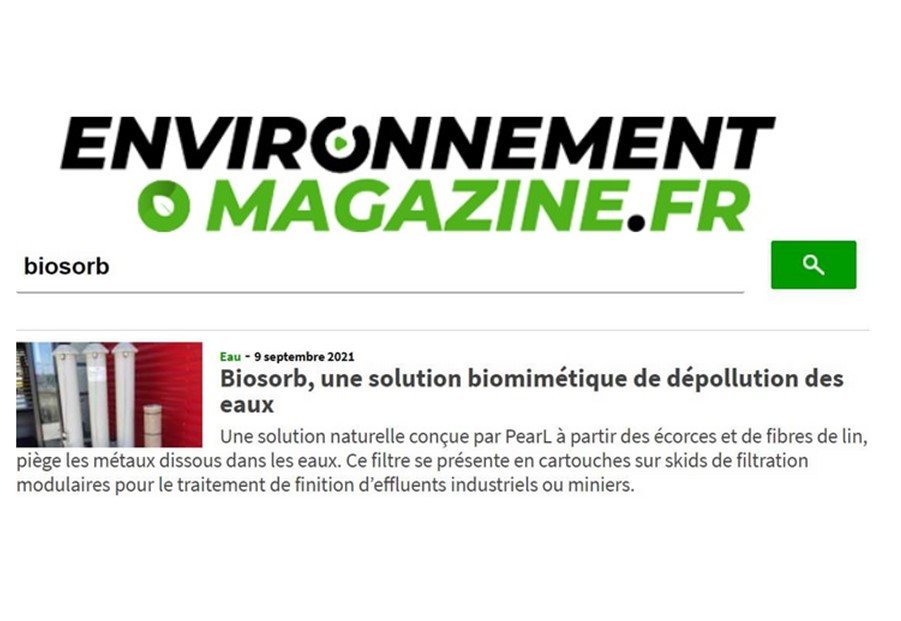 Biosorb, une solution biomimétique de dépollution des eaux, titre Environnement Magazine