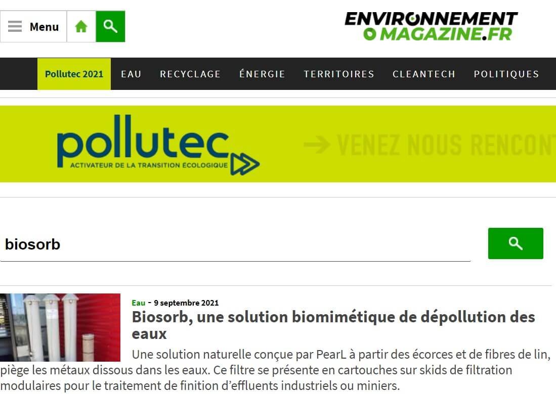 Biosorb dans Environnemet Magazine (1)